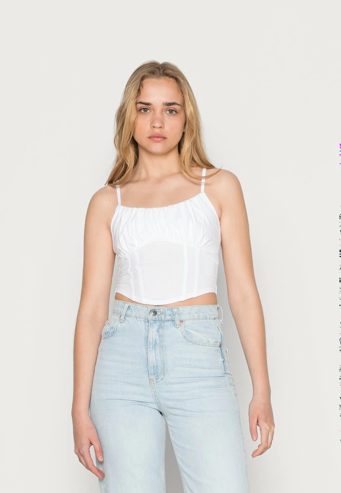 Discount ๐ Hollister Co. BARE RUCHED BUST SEAMED WAIST - Top - Bright White ๐ฅฐ