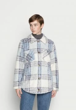 Promo ๐ Hollister Co. SHERPA MID LENGTH SHACKET - Light Jacket - Blue Plaid ๐