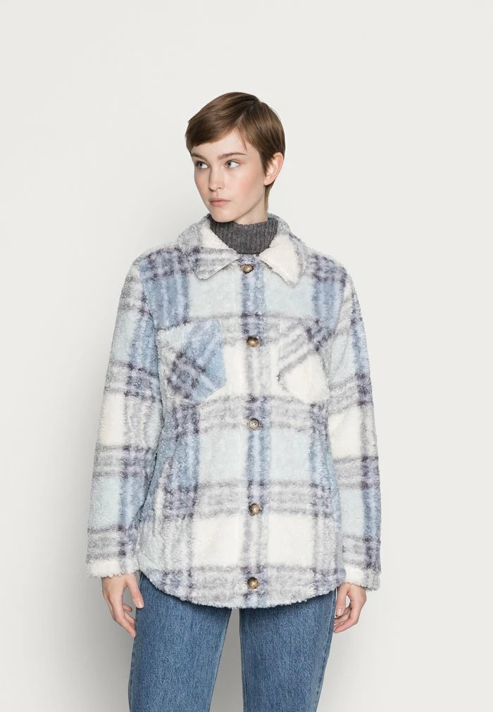 Promo ๐ Hollister Co. SHERPA MID LENGTH SHACKET - Light Jacket - Blue Plaid ๐