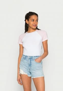 Discount 👏 Hollister Co. ⚾ BASEBALL RINGER - Print T-shirt - White/pink Mist 🛒