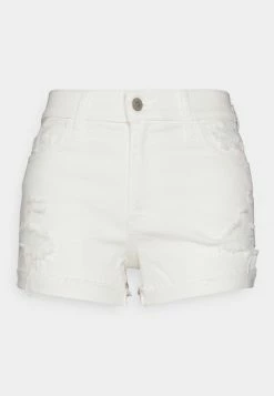 Budget ๐ Hollister Co. DESTROY BACK POCKET RAW CUT - Denim Shorts - White โ๏ธ