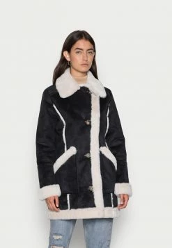 Best Sale 😉 Hollister Co. LONG SHEARLING JACKET - Short 🧥 Coat - Black 🌟