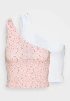 Cheap 🥰 Hollister Co. ONE SHOULDER TIE 2 PACK - Top - Pink/solid White 🧨