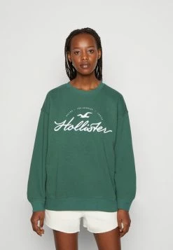 Deals 🔔 Hollister Co. OVERSIZED CREW SCRIPT LOGO - Sweatshirt - Trekking Green 🥰