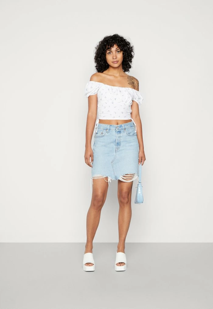 Best Sale ๐ฅฐ Hollister Co. RUCHED BUST SIDE CINCH PUFF SLEEVE - Print T-shirt - Blue/white โจ - Image 2