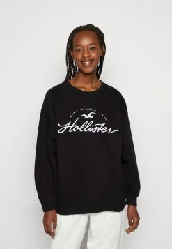 Hot Sale 😀 Hollister Co. OVERSIZED CREW SCRIPT LOGO - Sweatshirt - Black 🎁