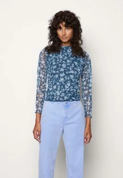 Promo 👍 Hollister Co. RUFFLE EDGE MOCK - Long Sleeved Top - Navy/white 🎁