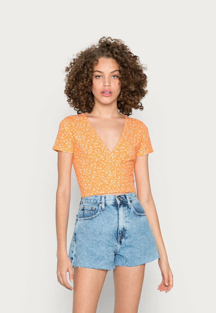 Cheap ๐ Hollister Co. SPACE DYE WRAP - Basic T-shirt - Orange Floral โ๏ธ