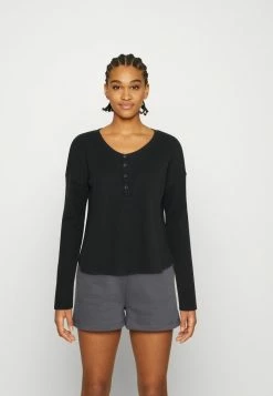 Outlet ✔️ Hollister Co. EASY WAFFLE HENLEY - Long Sleeved Top - Casual Black 💯