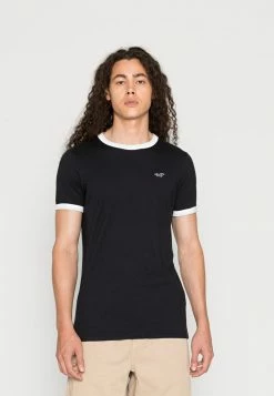 New ๐ Hollister Co. STORE MUSCLE FIT RINGER CREW - Basic T-shirt - Black/white ๐