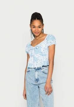 Cheap 👏 Hollister Co. TIE FRONT BABYDOLL - Blouse - Blue/white ✨