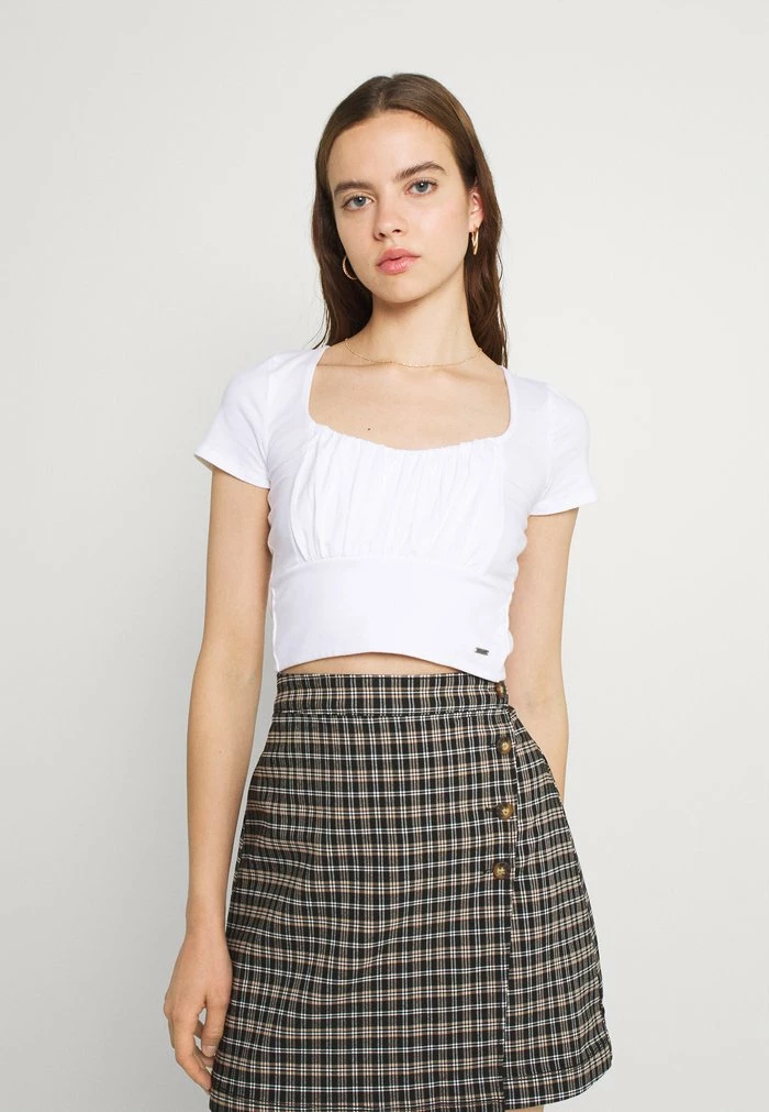 Hot Sale ๐ฅ Hollister Co. CROP RUCHED BUST BACK TIE - Print T-shirt - White ๐