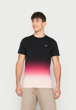 Hot Sale 🎁 Hollister Co. CURVED - Print T-shirt - Black/pink Ombre ✨