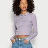 New ✔️ Hollister Co. SLIM BUTTON POLO - Long Sleeved Top - Lavender Grey 🌟