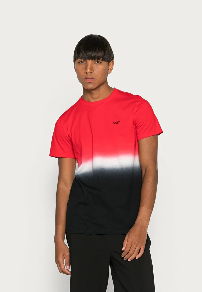Outlet ❤️ Hollister Co. CREW OMBRE - Print T-shirt - Red/white/black Ombre 💯