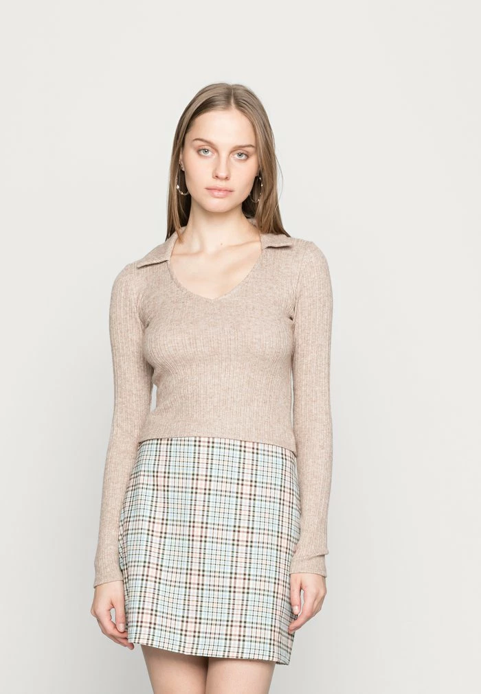 Best Pirce ๐งจ Hollister Co. EASY COZY OPEN COLLAR - Long Sleeved Top - Brown โค๏ธ