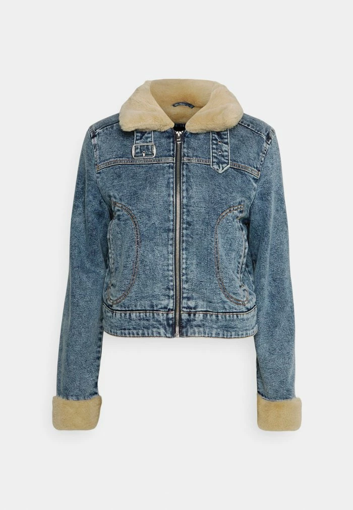 New 🌟 Hollister Co. CROP COZY BIKER - Denim Jacket - Medium Indigo 🤩 - Image 4