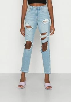 Budget 🎉 Hollister Co. CURVY MED SHRED MOM - Straight Leg 👖 Jeans - Blue Denim 😍
