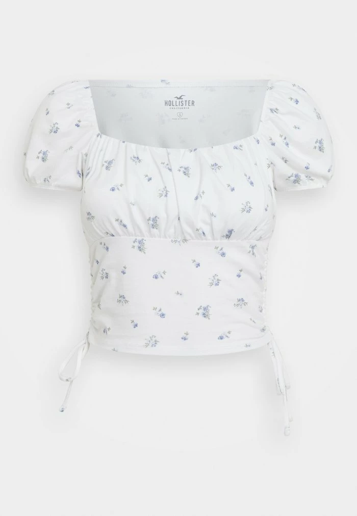 Best Sale ๐ฅฐ Hollister Co. RUCHED BUST SIDE CINCH PUFF SLEEVE - Print T-shirt - Blue/white โจ - Image 5