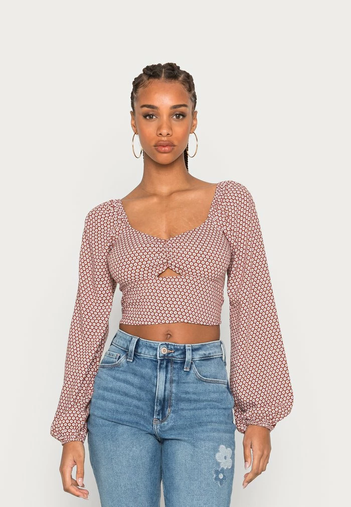 Top 10 ๐ Hollister Co. MELROSE CUTOUT - Long Sleeved Top - Brown Geo Floral ๐