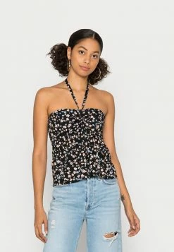 Hot Sale 🎉 Hollister Co. BARE HALTER WOVEN - Top - Black Ground Multi Floral 🔥