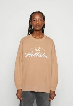 Coupon 🎁 Hollister Co. OVERSIZED CREW SCRIPT LOGO - Sweatshirt - Beige ❤️