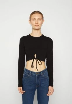 Coupon 😀 Hollister Co. HEM TIE DETAIL - Long Sleeved Top - Black 🛒