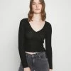 Cheapest 🔔 Hollister Co. COZY CORE WRAP SIDE CINCH - Long Sleeved Top - Black 🔥