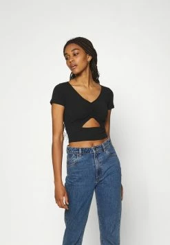 Flash Sale ✨ Hollister Co. CINCH CUTOUT TEE - Print T-shirt - Black ⌛