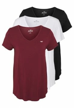 Promo 🧨 Hollister Co. EASY BASIC 3 PACK - Basic T-shirt - White/black/burg 🎉